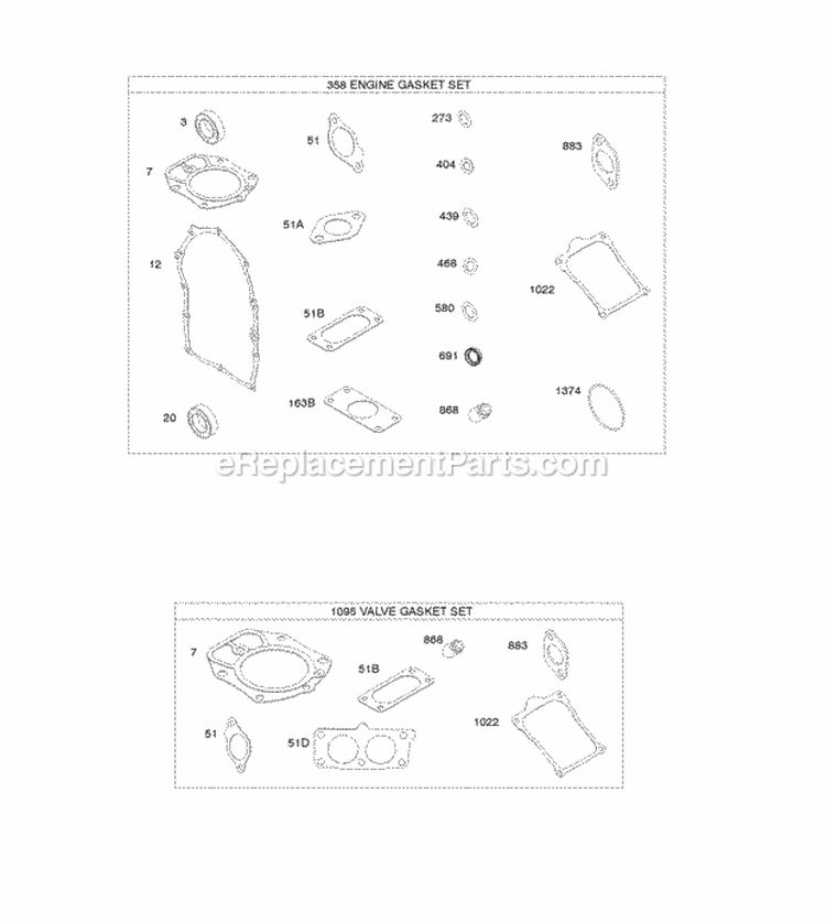 Engine Gasket Set Valve Gasket Set Diagram and Parts List for 614277-0001-G1  Briggs and Stratton Engine